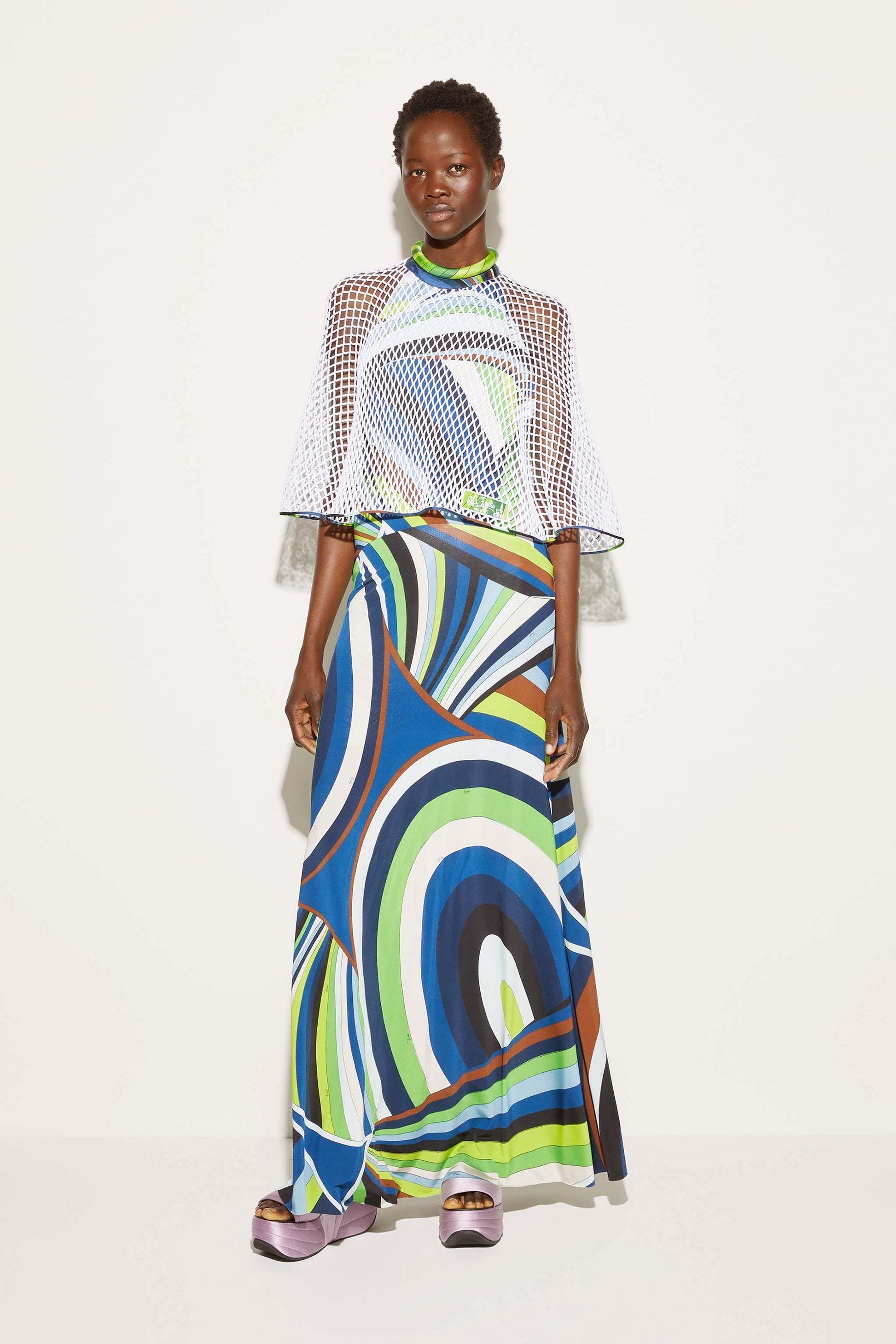 Pucci Round Collar Hollowed-out Cloak In White