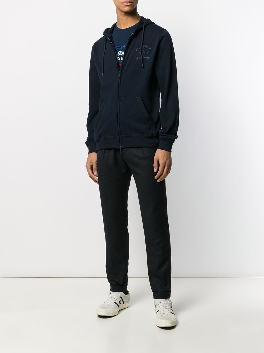 Paul & Shark Logo Printed Hooded Casual Jacket In Black