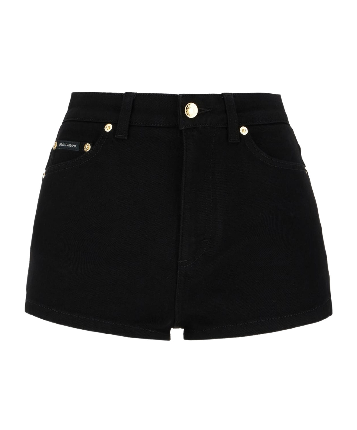 Dolce & Gabbana Logo Plaque High-waist Denim Shorts In Black