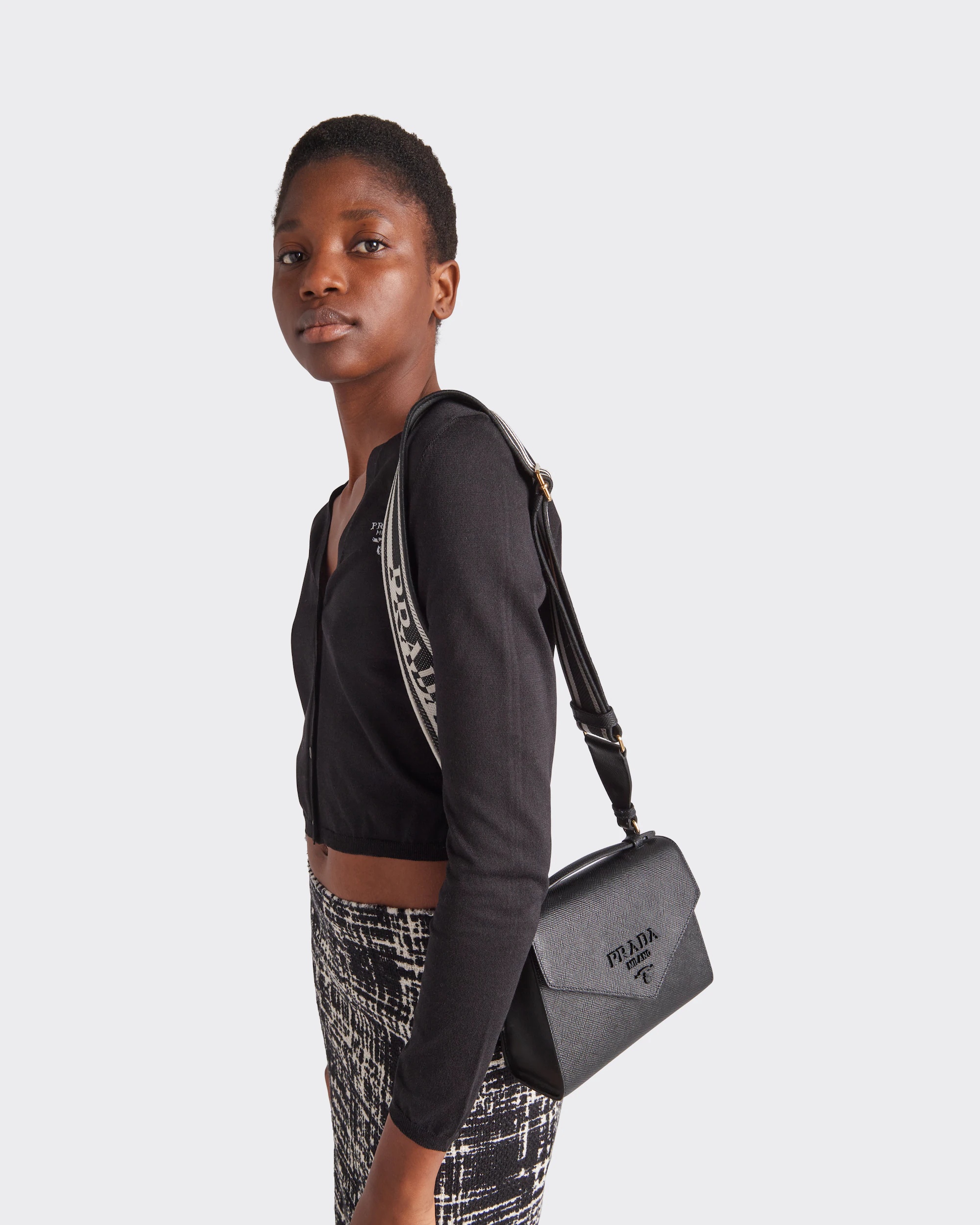 Prada Womens Black Triangle-plaque Embroidered-jacquard Medium Woven Tote Bag In Black