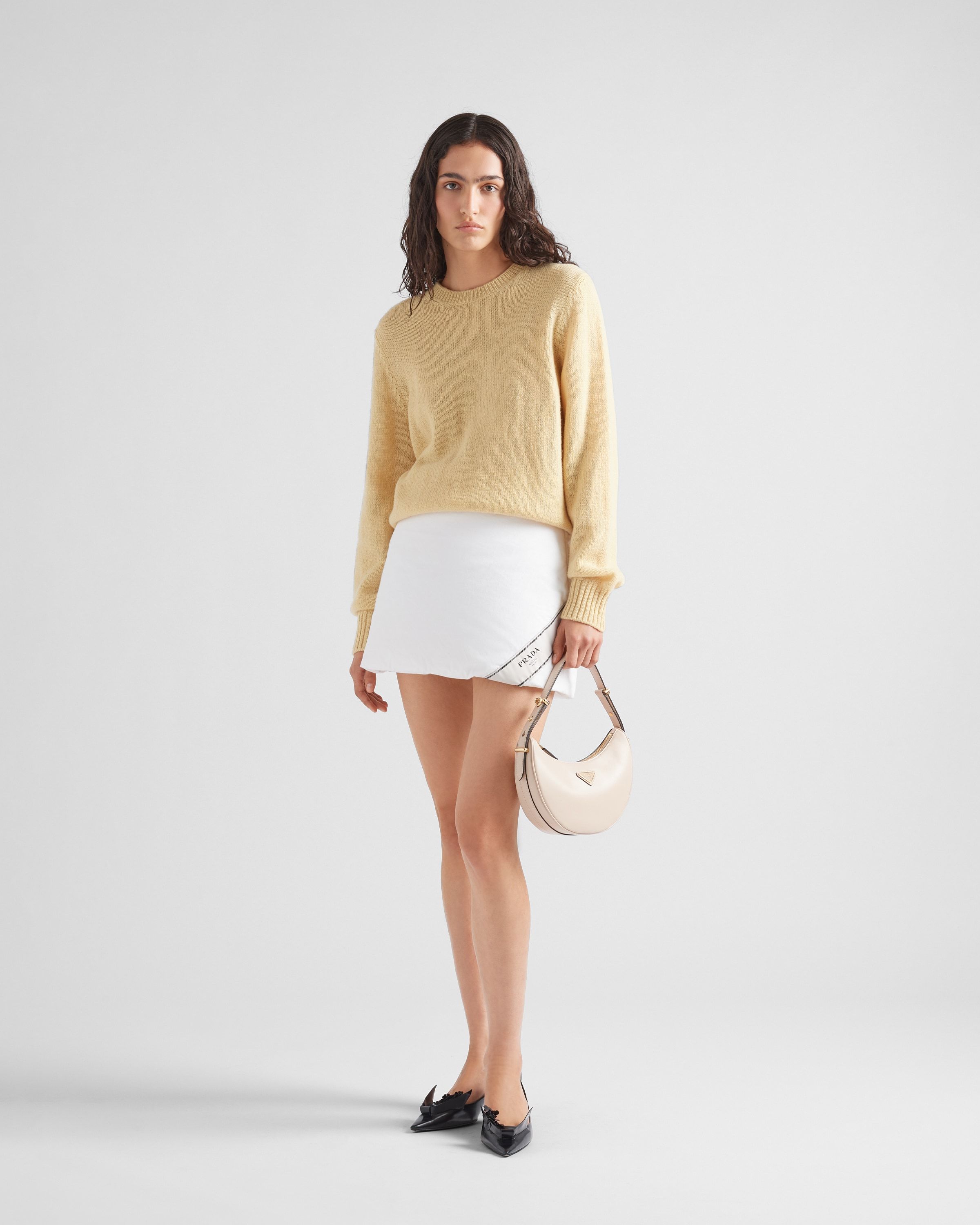 Prada Arqué Leather Shoulder Bag In Nude