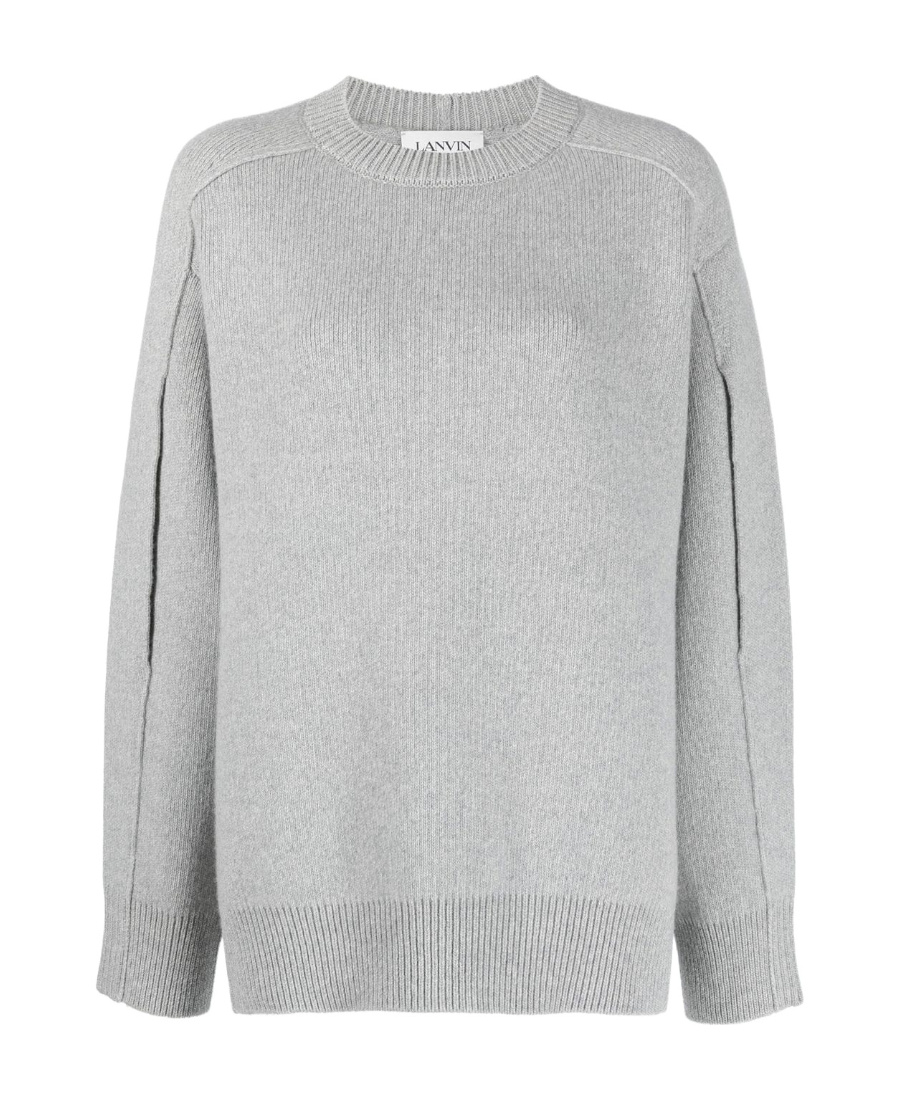 Shop Lanvin Round-neck Cape-back Jumper In Gray