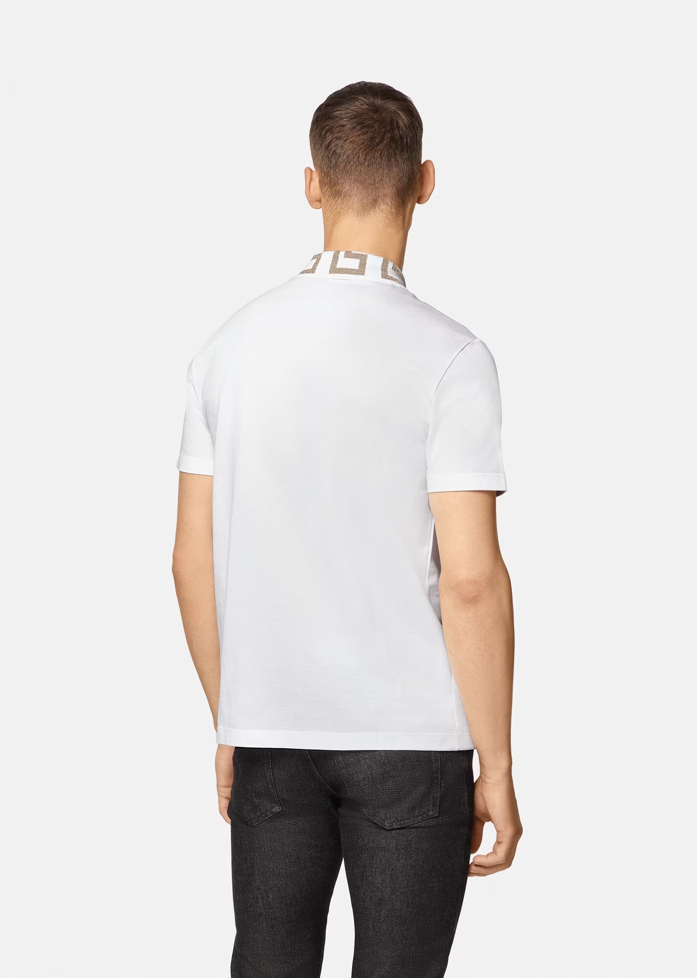 Versace Men Greca Polo Shirt With Short Sleeves In White
