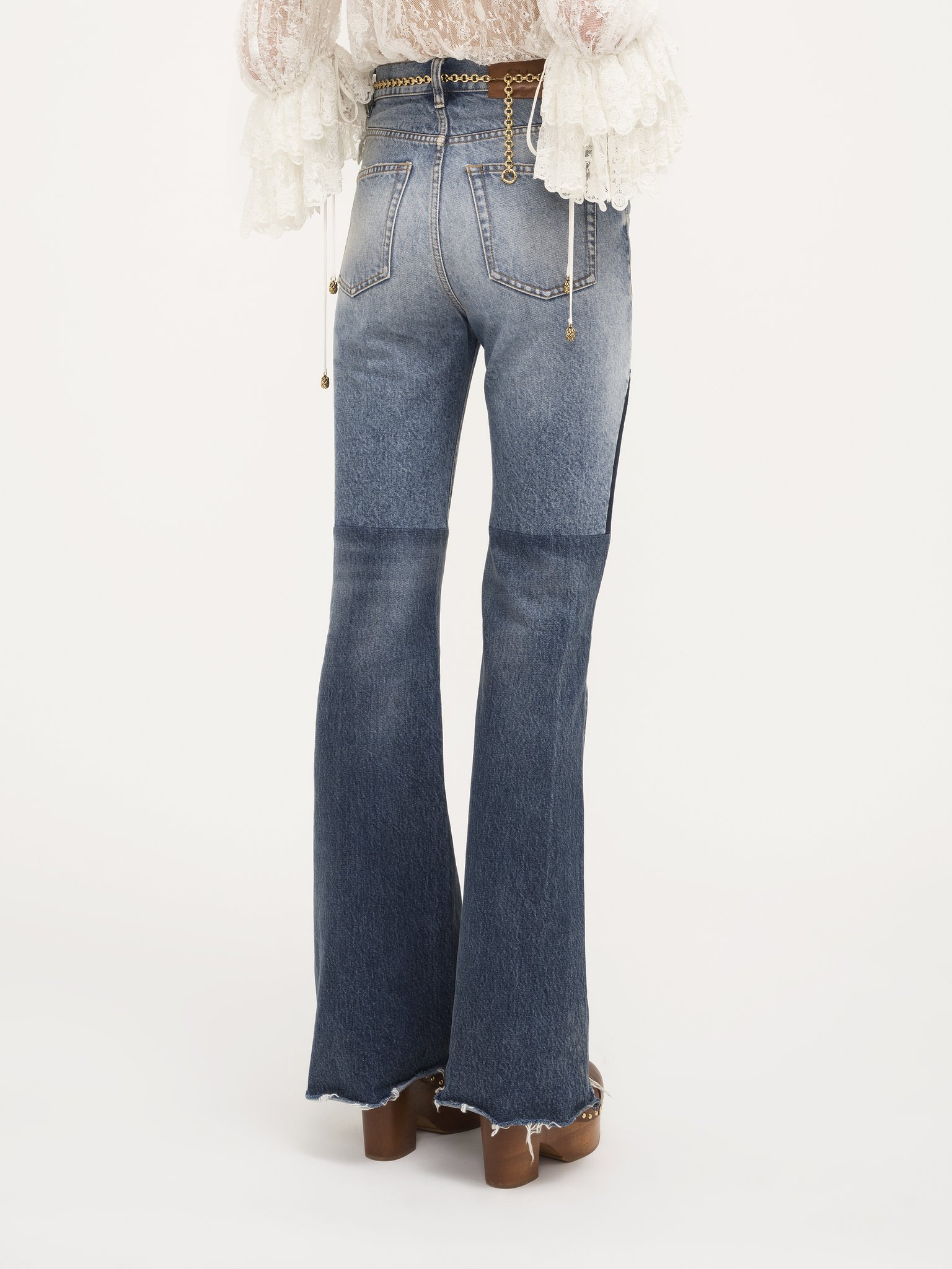 Chloé Patchwork Rigid High-rise Flared-leg Jeans In Blue