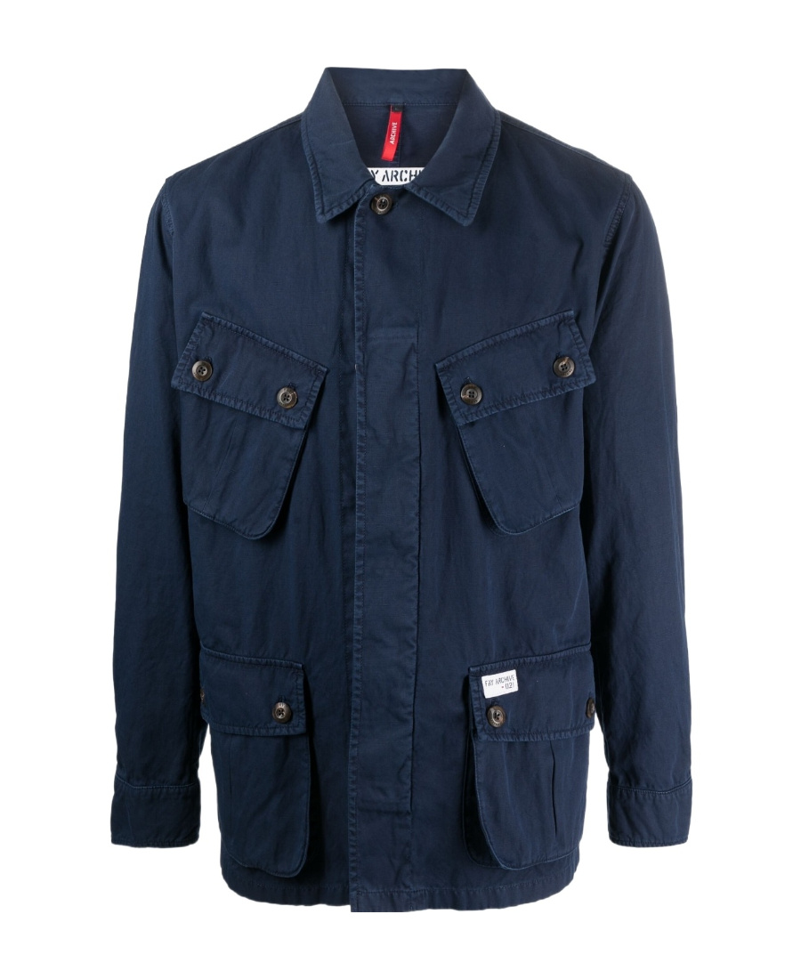 Fay And Cotton Twill Bomber Jacket In Blue