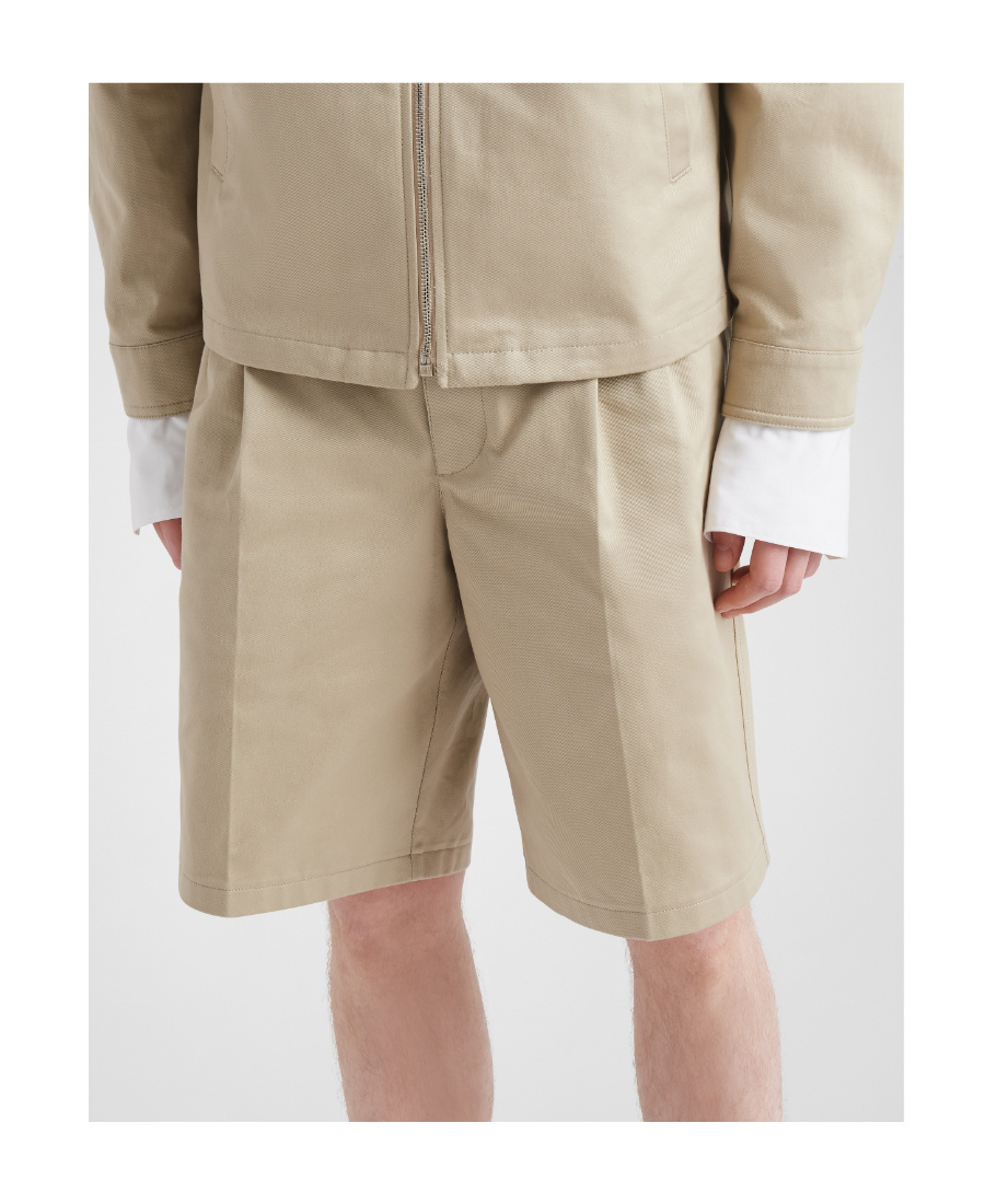 Prada Mens Neutral Bermuda Brand-plaque Cotton Shorts In Brown