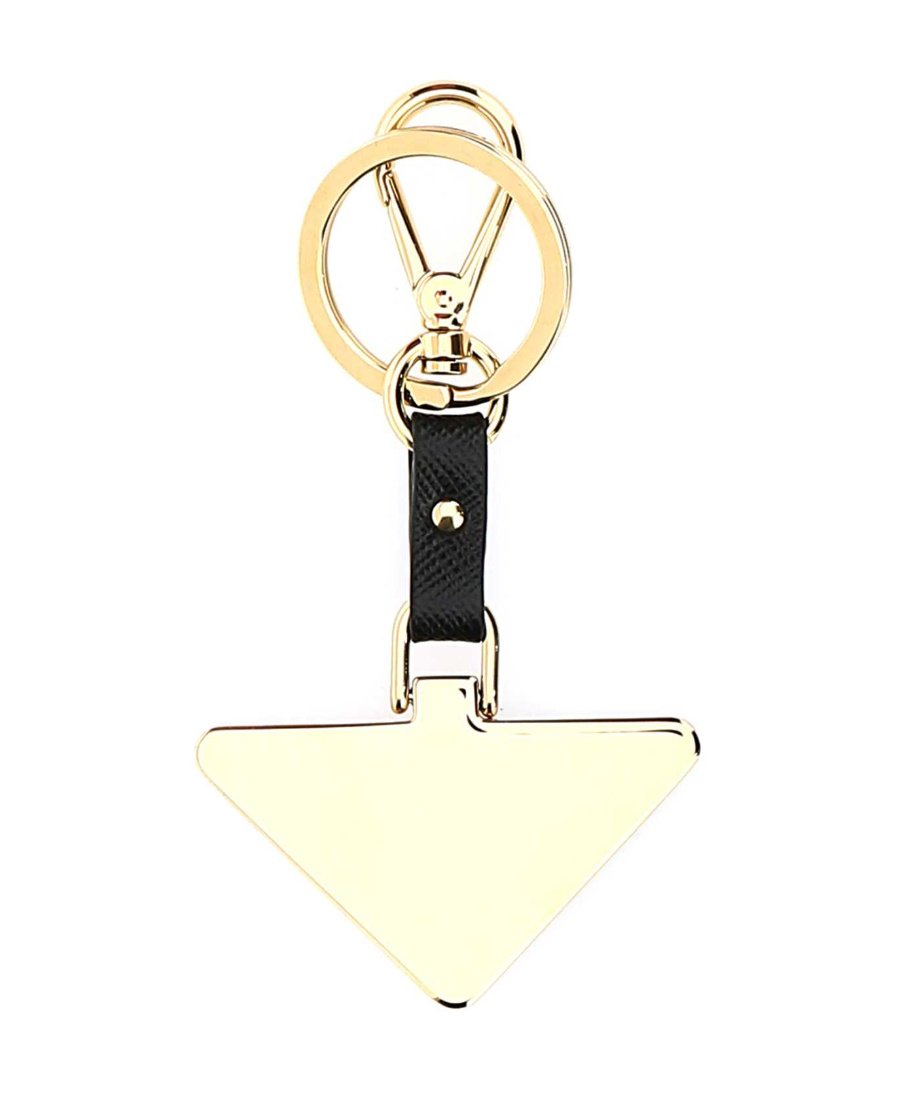 Prada Triangle Logo Keyring In Black