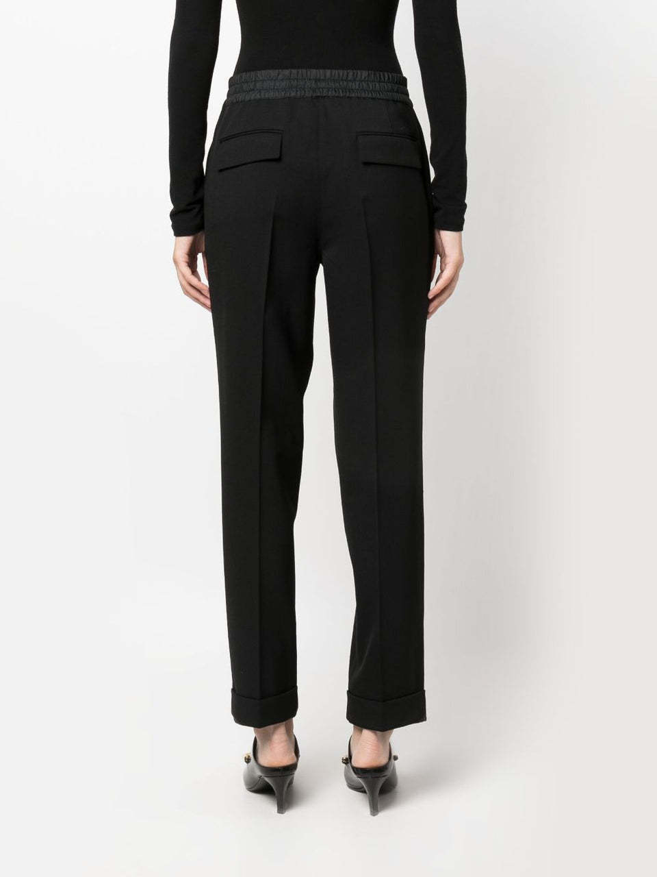 P.a.r.o.s.h Wool Blend Drawstring Trousers With Cuffed Hems In Black