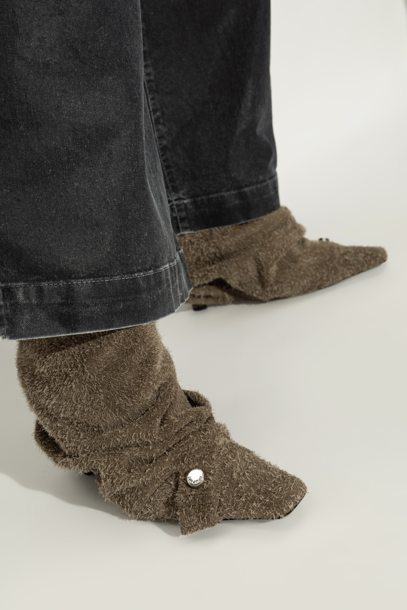 Attico Pleated Short Boots In Brown