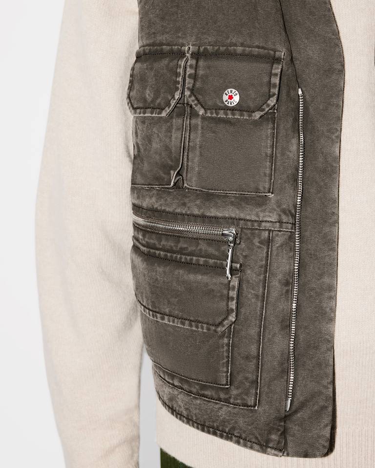 Kenzo Mens V-neck Embroidered-branding Regular-fit Cotton Gilet Taupe In Green