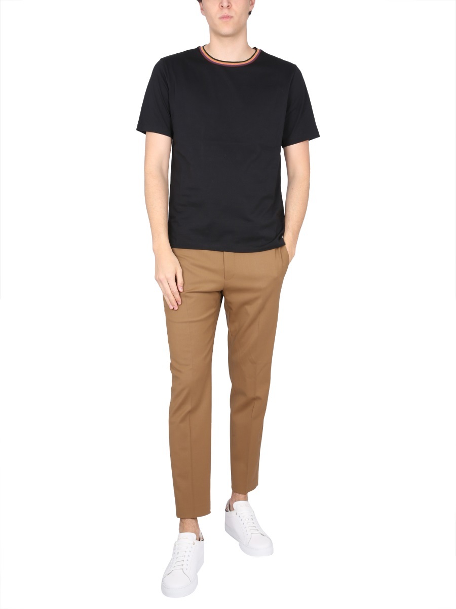 Paul Smith Stripe-trim Organic Cotton T-shirt In Black
