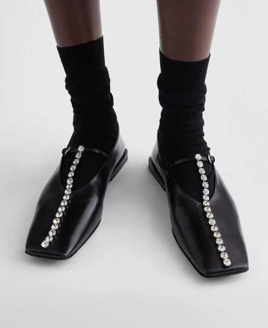 Jil Sander Leather Ballerinas Embellished Strap Flat Sole Pointed In Black