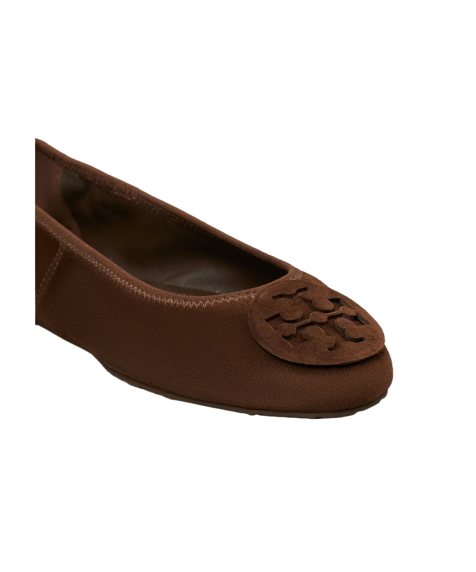 Tory Burch Suede Ballet Flats With Logo Embellishment In Brown