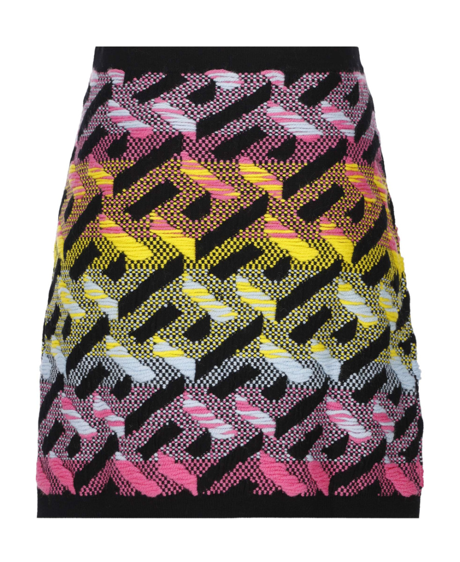 Versace Double Pocket Monogram Rainbow Knit Skirt In Black