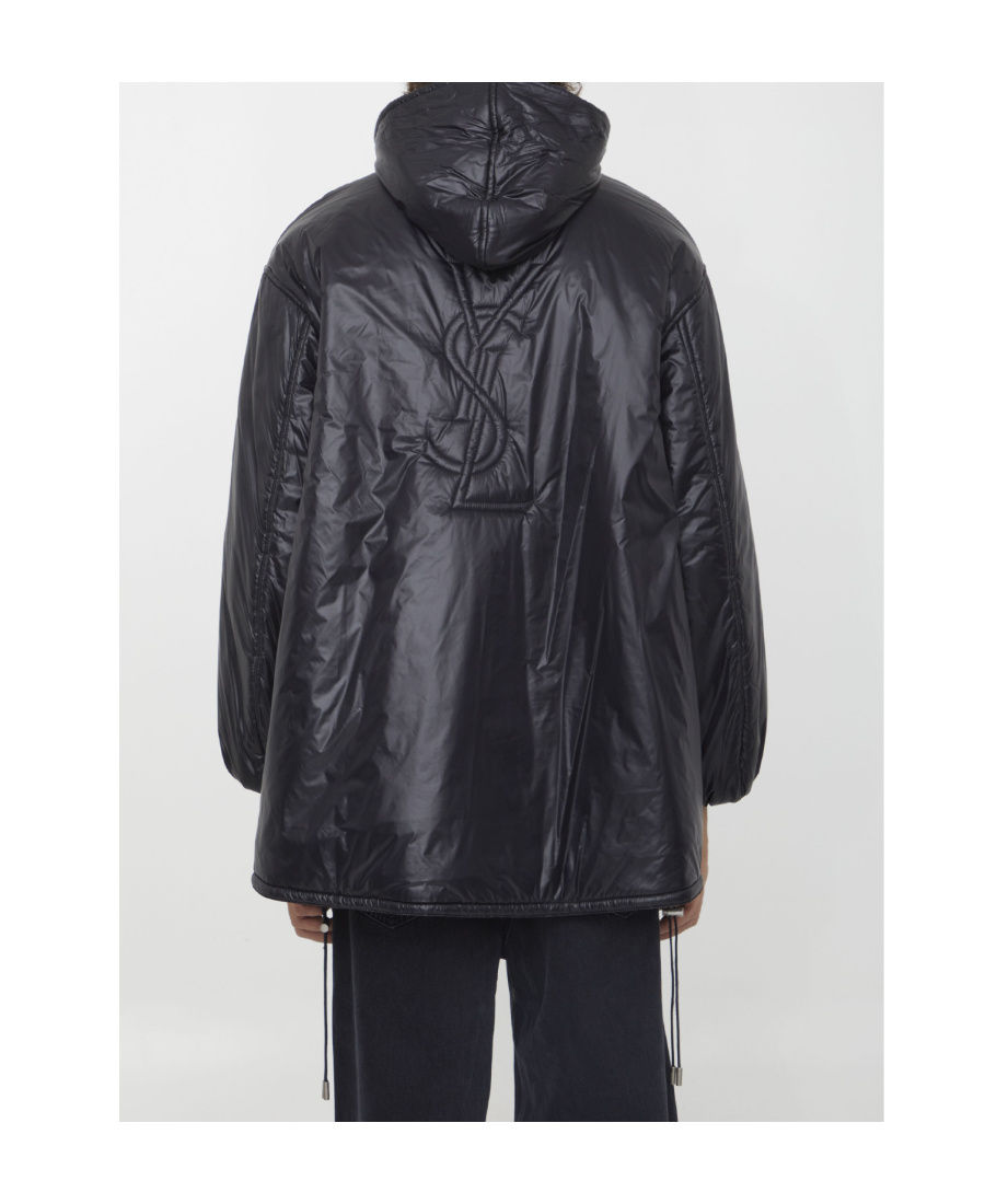 Saint Laurent Cassandre Oversized Hooded Coat In Black