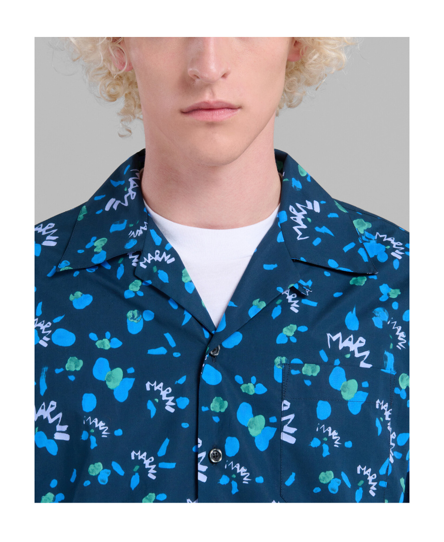 Shop Marni Graphic-print Cotton Shirt In Blue