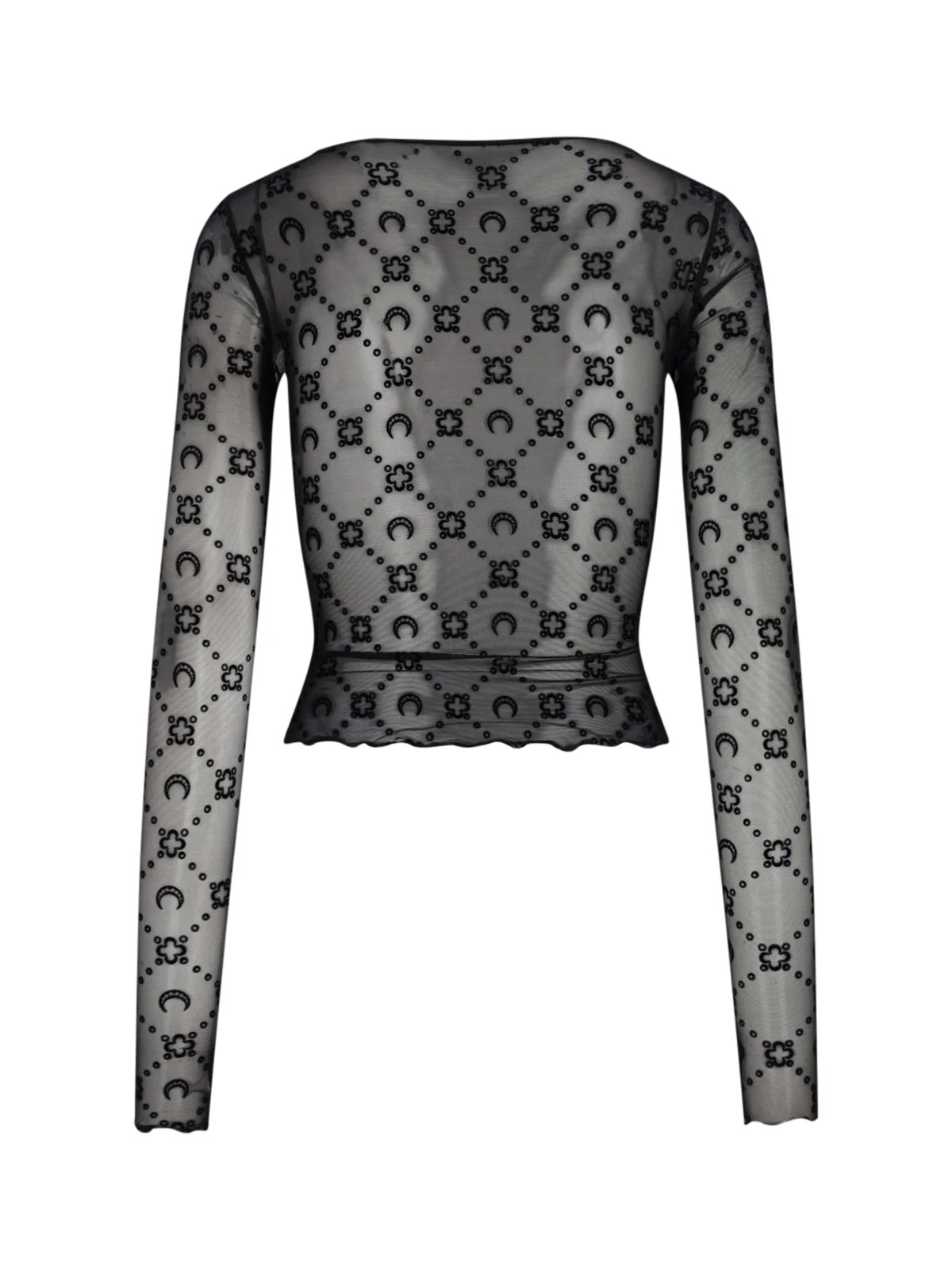 Marine Serre Moonogram-flocked Mesh T-shirt In Black