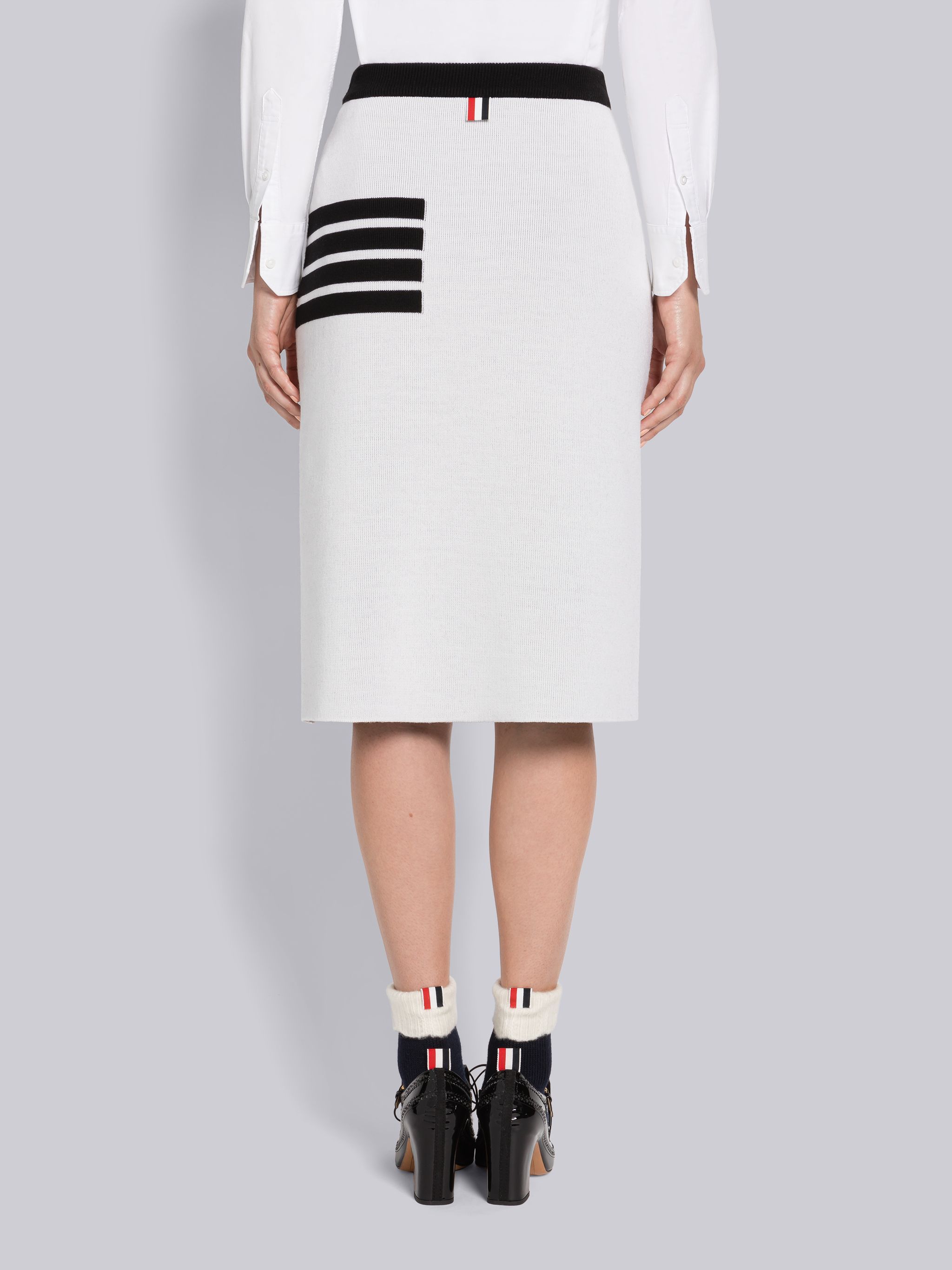 Thom Browne 4-bar Knitted Midi Skirt In White