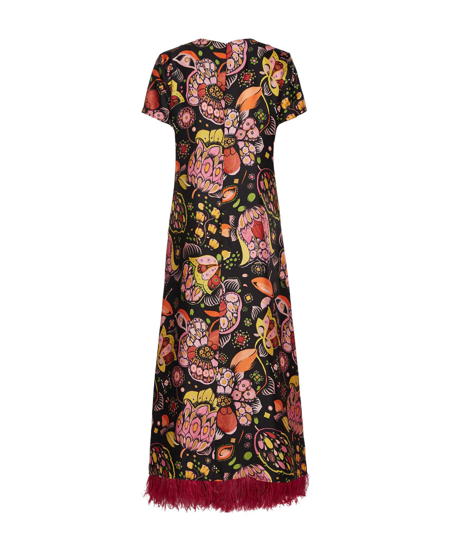 La Doublej Floral-print Maxi Swing Dress With Feathers In Multi