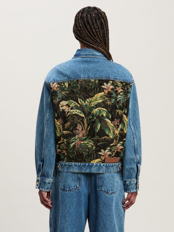 Palm Angels Printed Denim Jacket In Blue