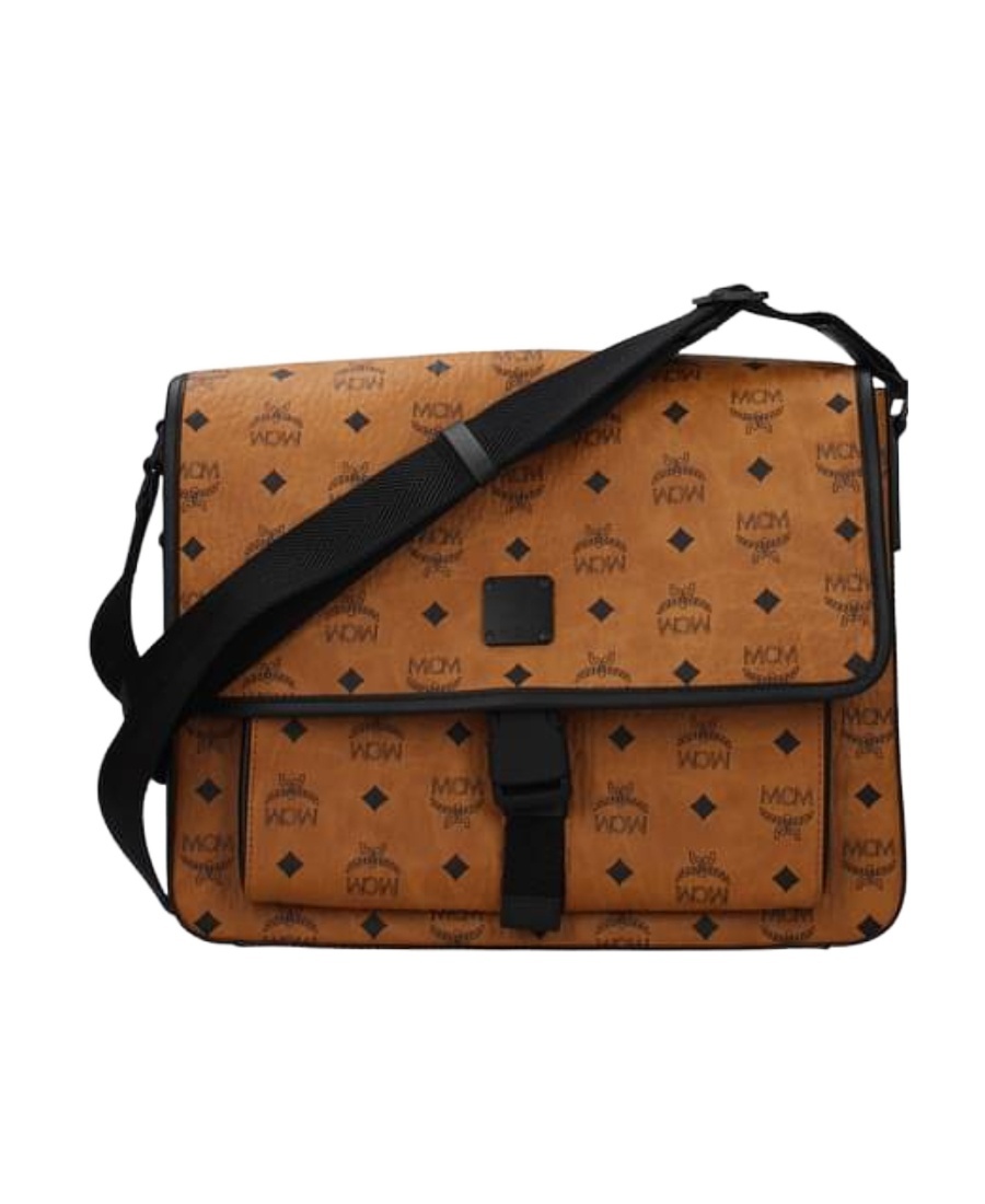 Mcm Aren Medium Visetoes Logo Monogram Messenger Bag In Cognac