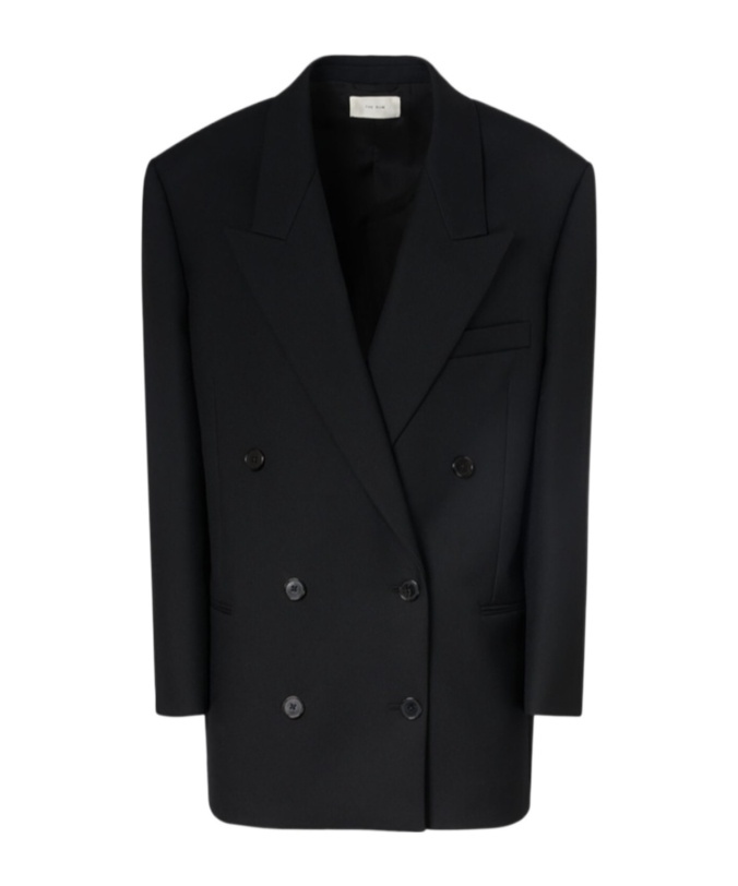 The Row Double-breasted Wool Coat In Black