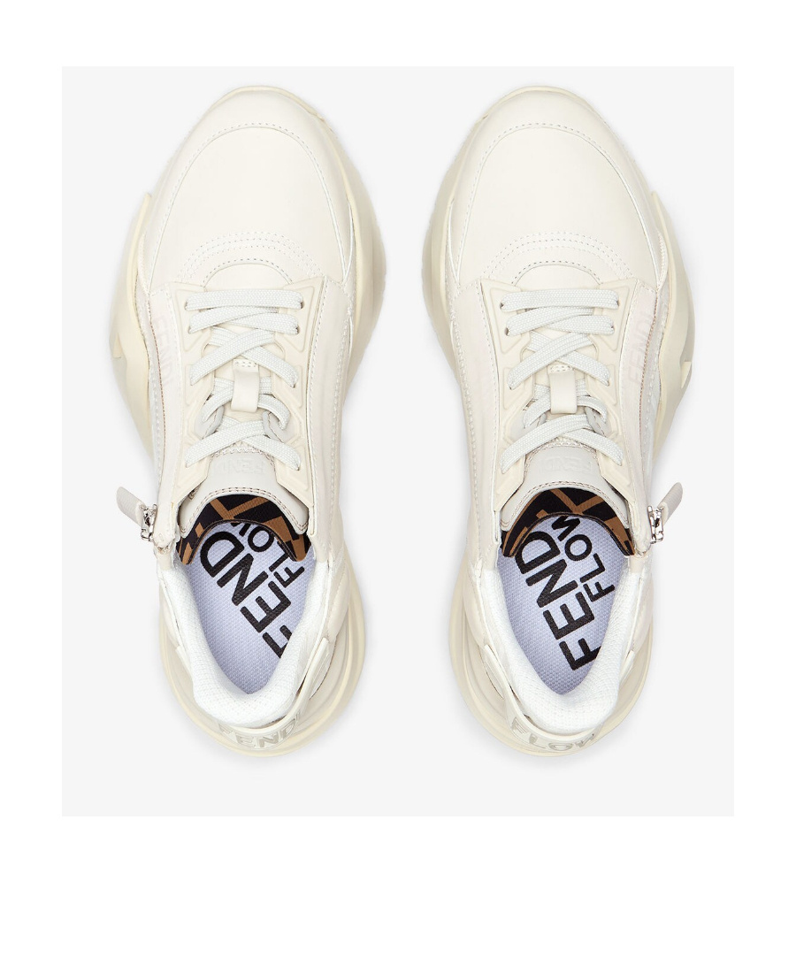 Fendi Ivory Leather And Fabric Flow Sneakers In White