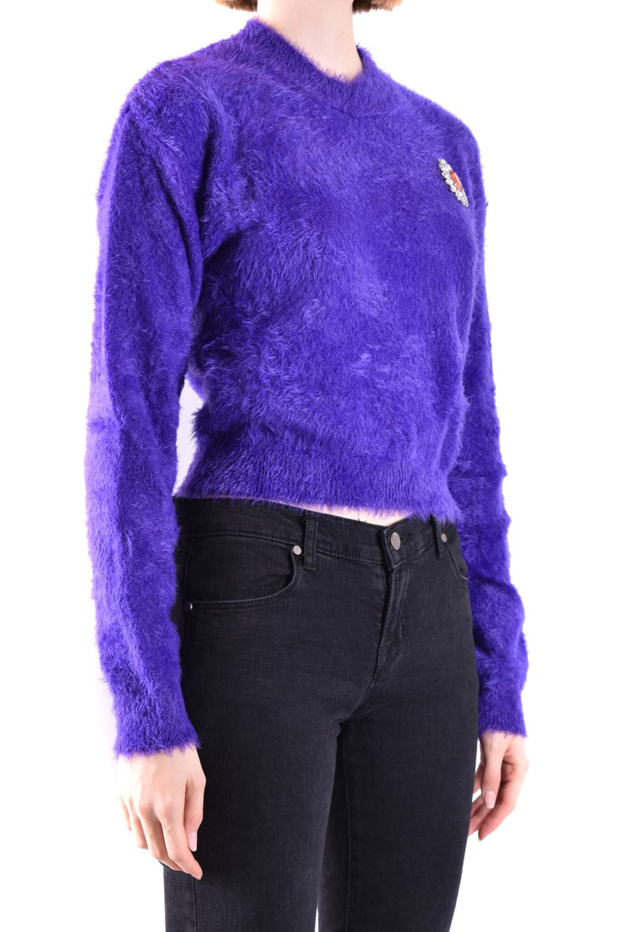 Moschino Floral-appliqué Crewneck Brushed Jumper In Purple