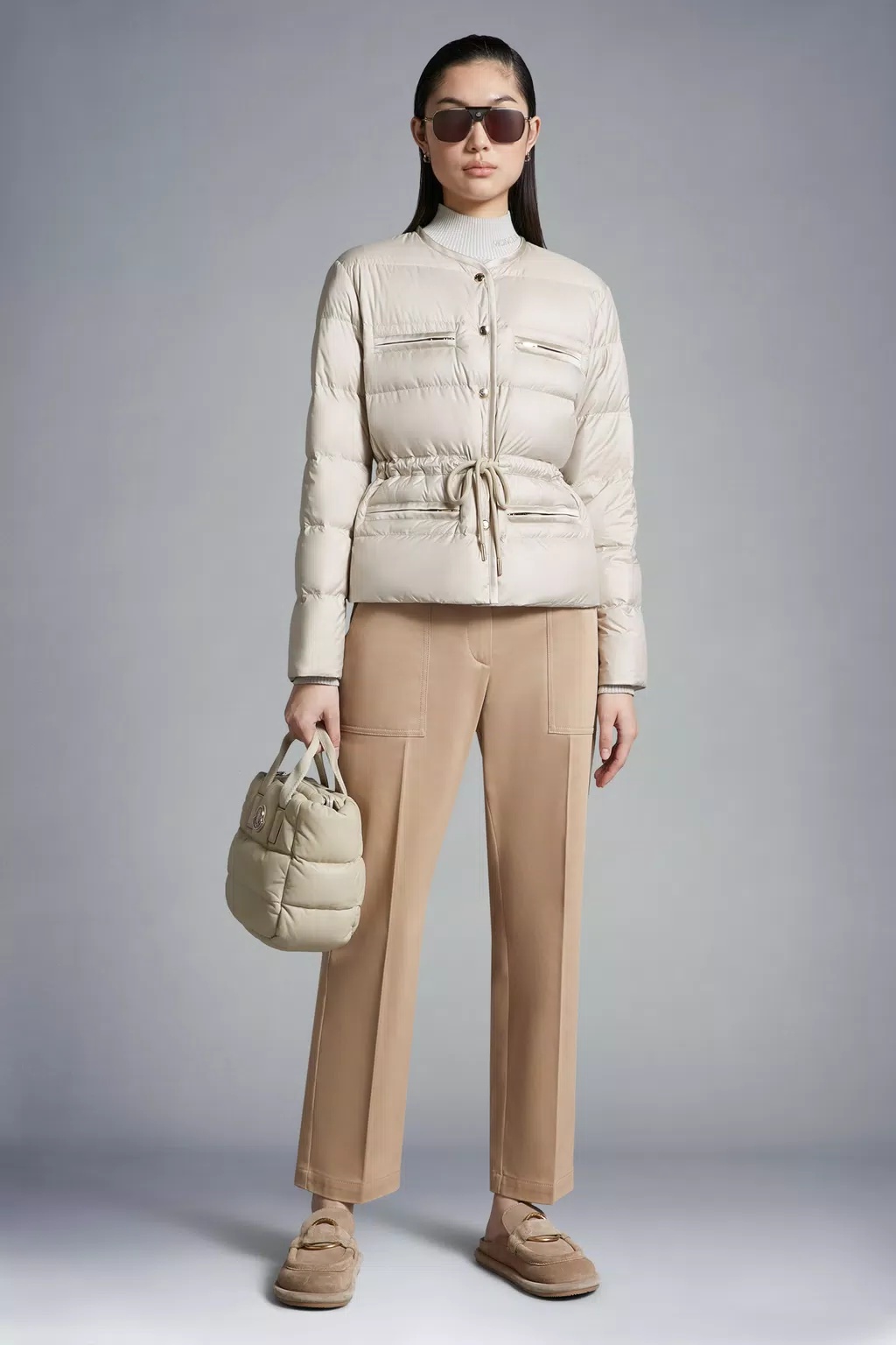 Moncler High-waist Tapered Trousers In Nude