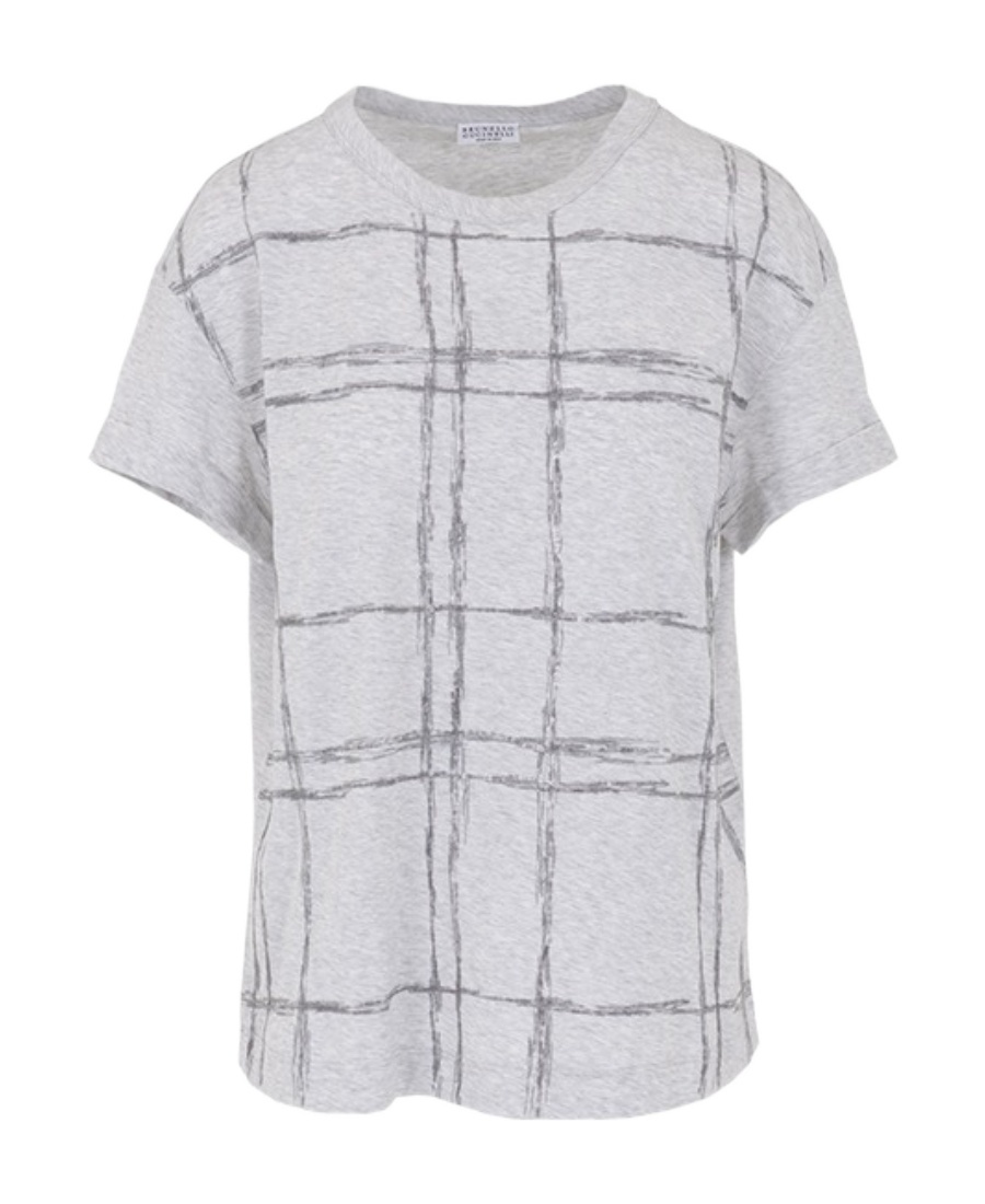 Brunello Cucinelli Checkered Short-sleeved T-shirt In White