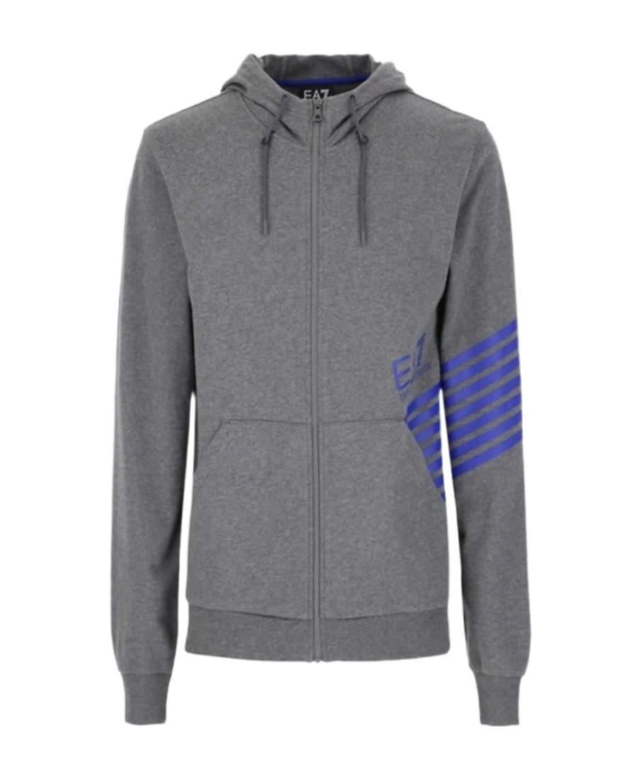 Ea7 Logo Hooded Casual Coat In Gray