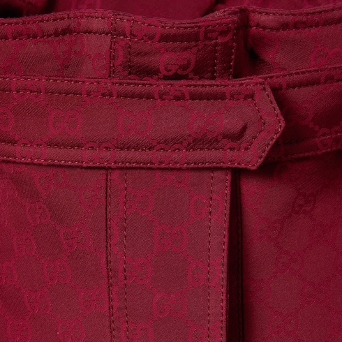Gucci Bordeaux Coat With Adjustable Stand-up Collar And Drawstring Waist In Gg Canvas Woman In Red