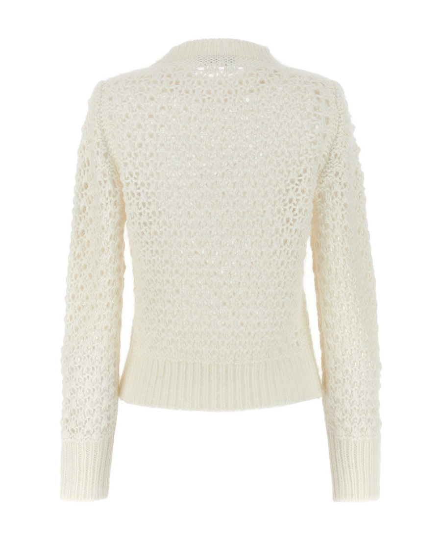 Fabiana Filippi Open-knit Crew Neck Long Sleeve Sweater In White