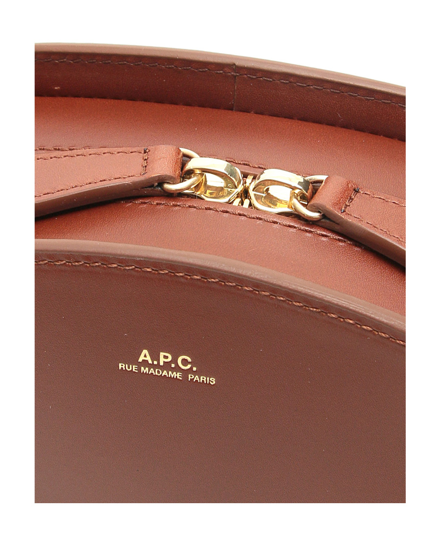 Apc Demi-lune Leather Logo Crossbody With Adjustable Strap In Brown