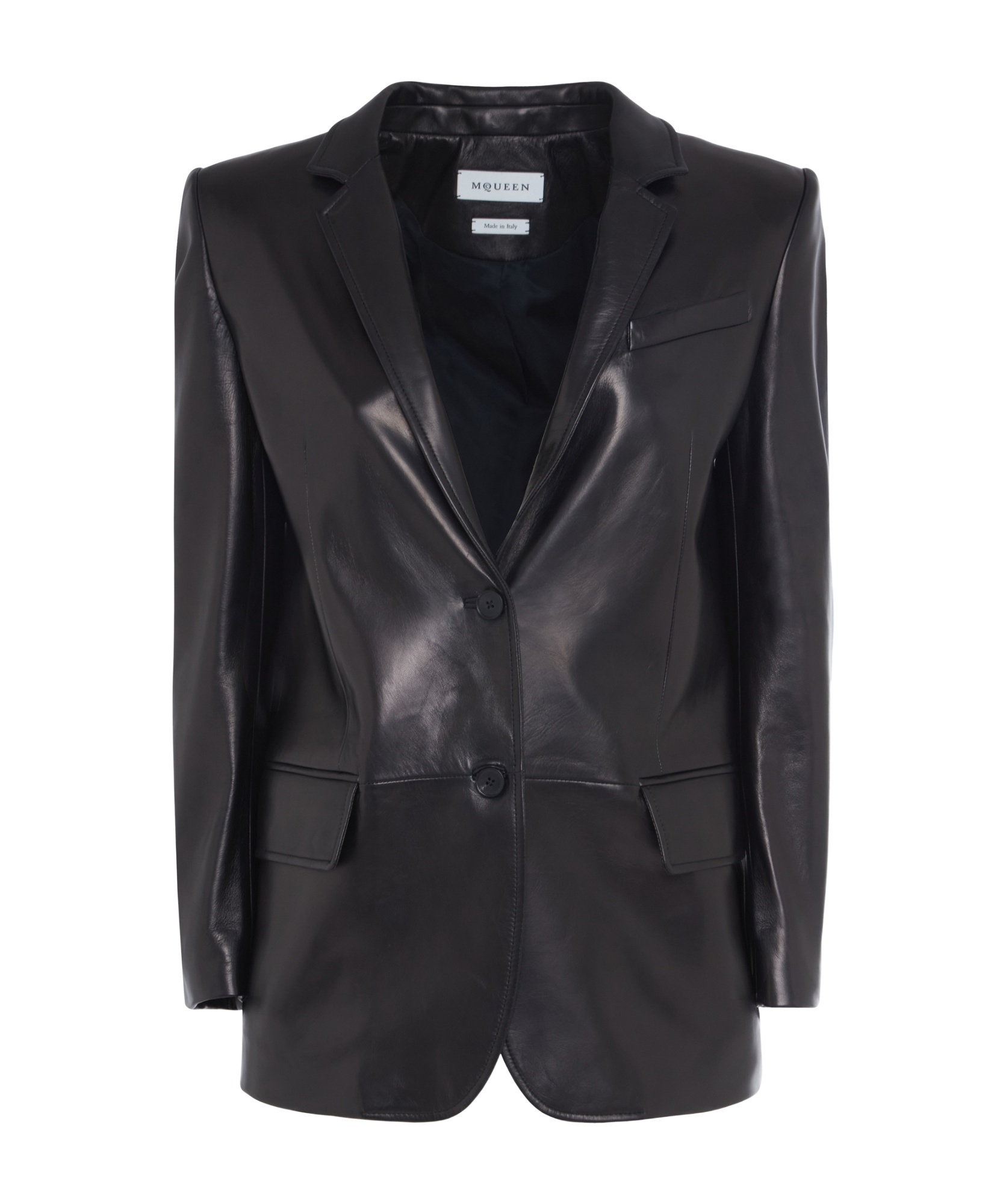 Alexander Mcqueen Single-breasted Leather Blazer In Black
