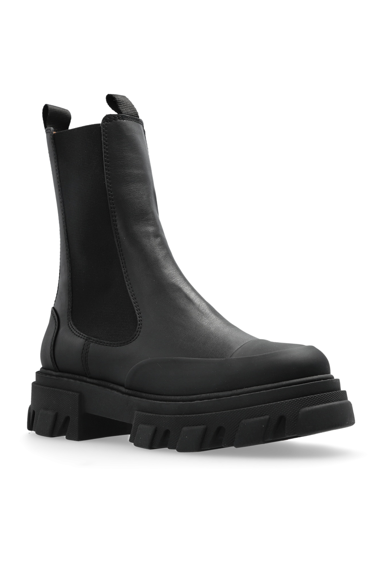 Ganni 55mm Leather Boots With Ankle Height In Black