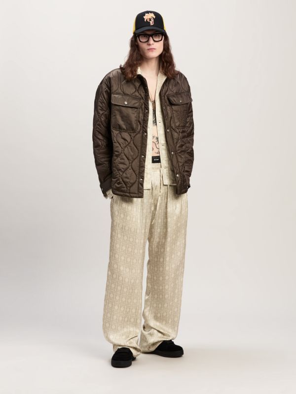 Palm Angels Logo Embroidered Drop Shoulder Jacket In Brown