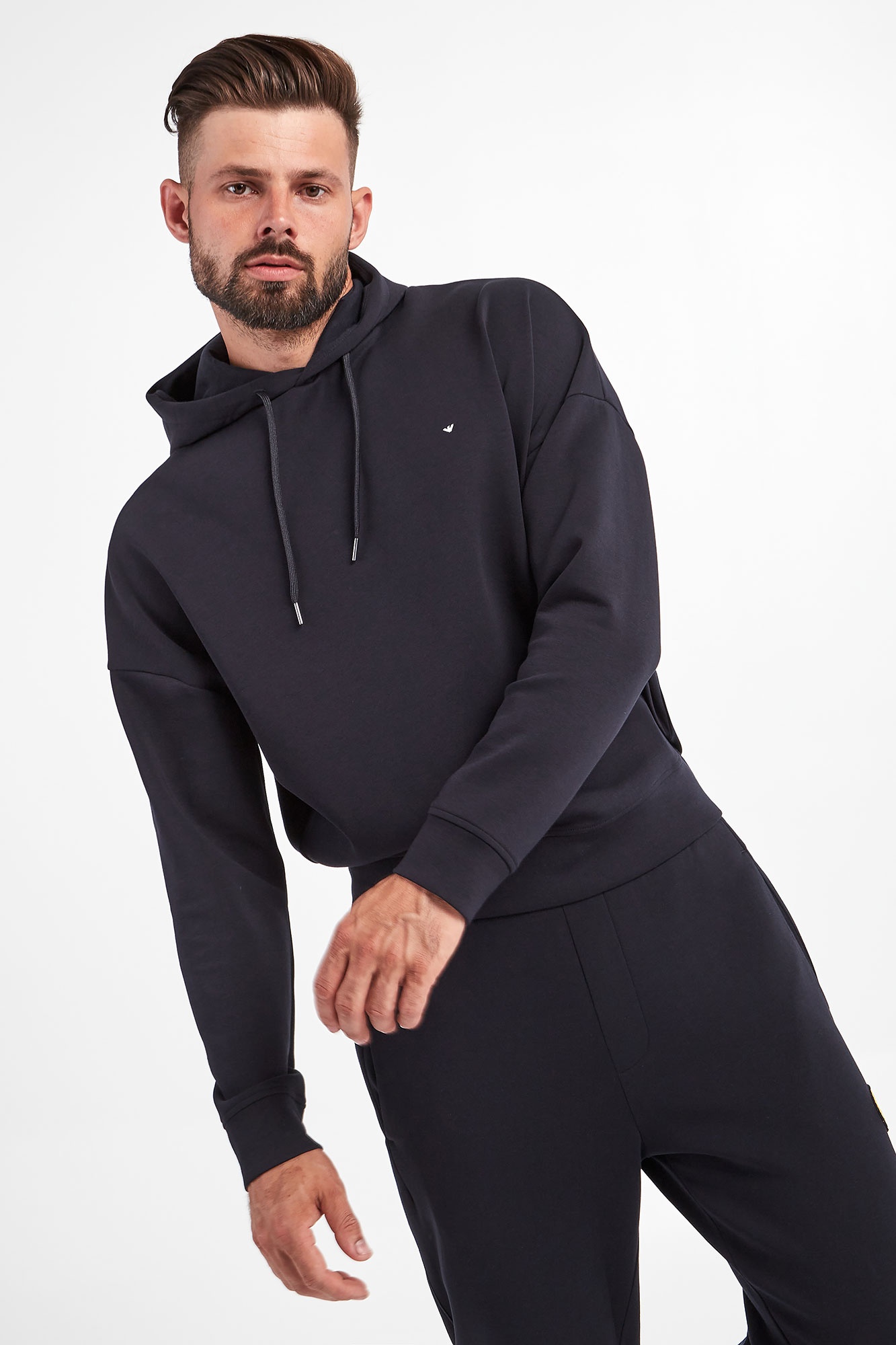 Emporio Armani Embroidered-logo Drawstring Hoodie In Black