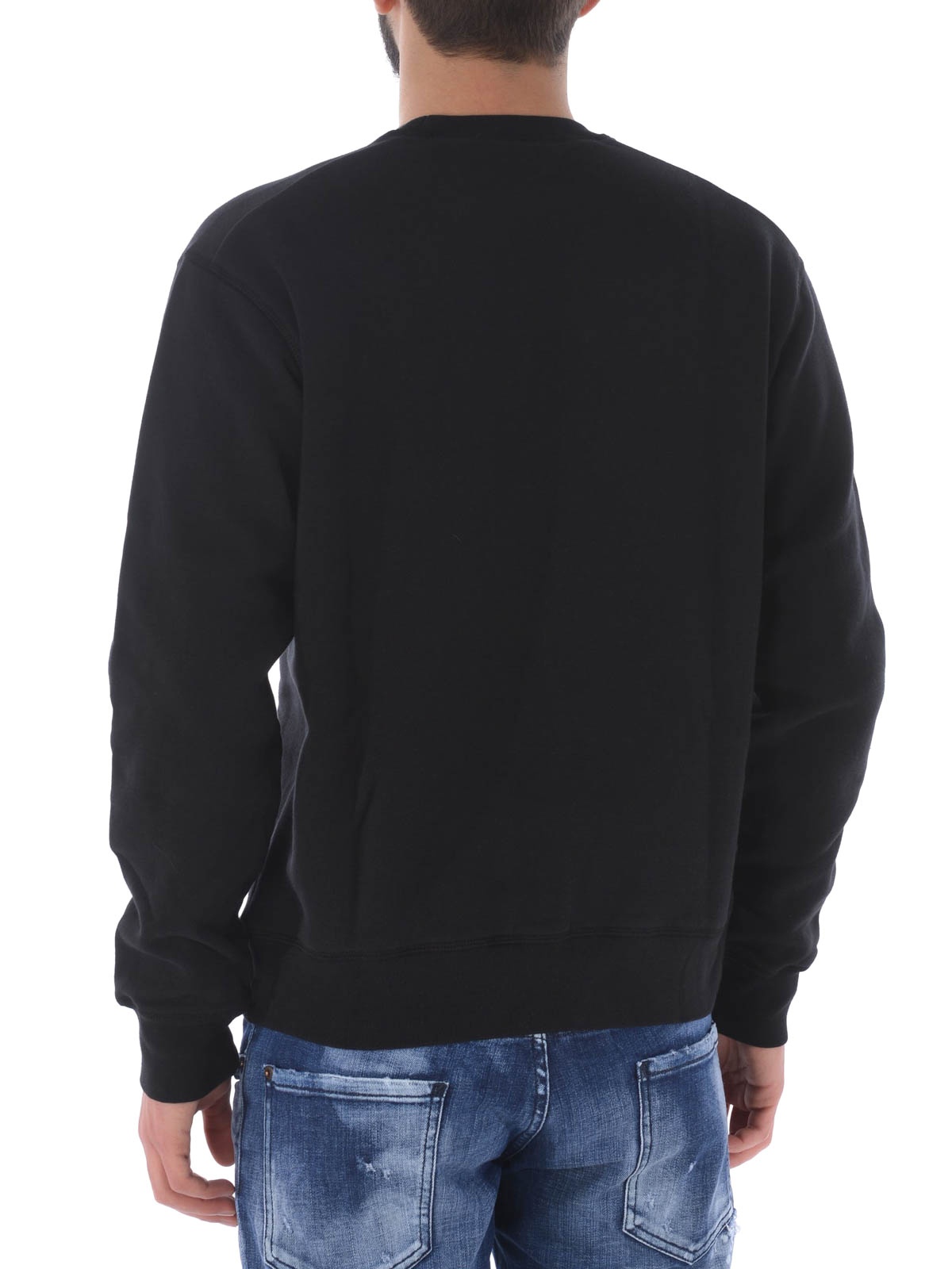 Dsquared2 Cotton Crewneck Sweater With Ribbed Hem In Black