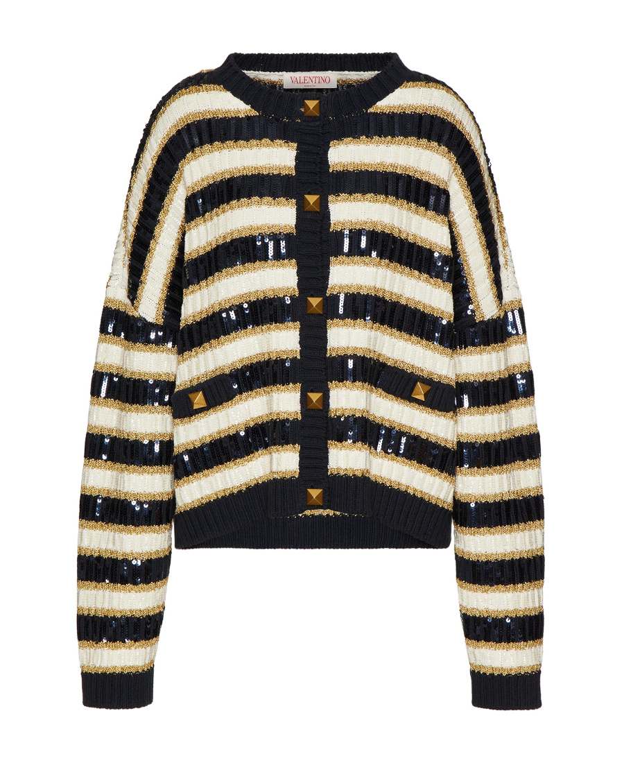 Valentino Rockstud Sequinned Cardigan In Black
