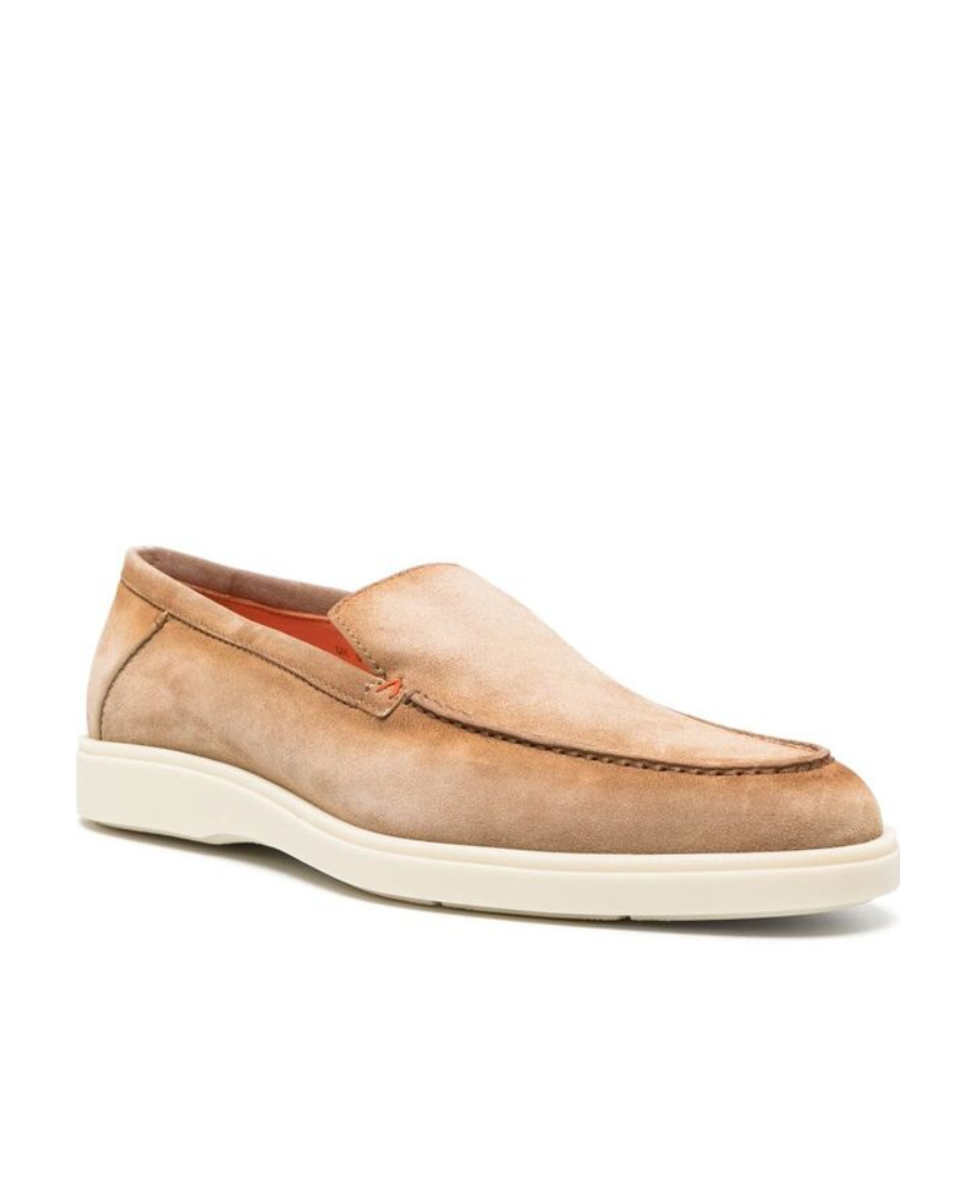 Santoni Slip-on Shoes With Round Toe And Rubber Sole In Nude