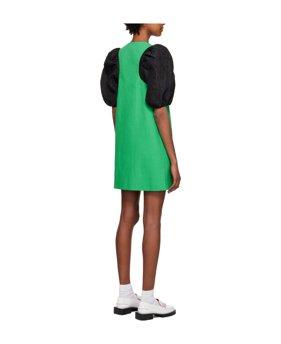 Ganni V Collar Button Dress In Green