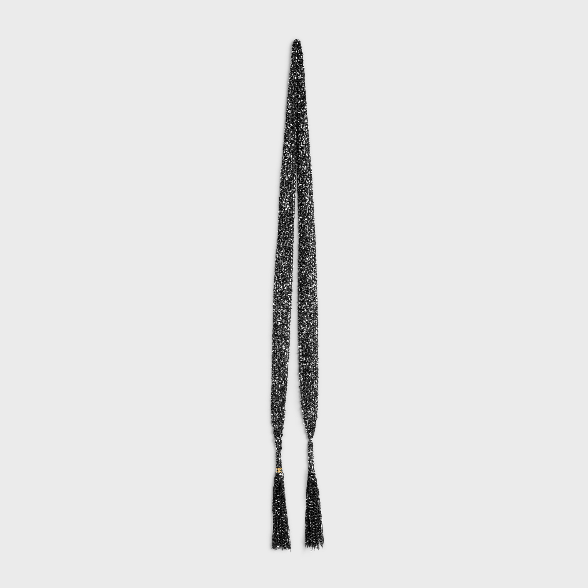 Celine Thin Scarf With Sequined Crochet In Black
