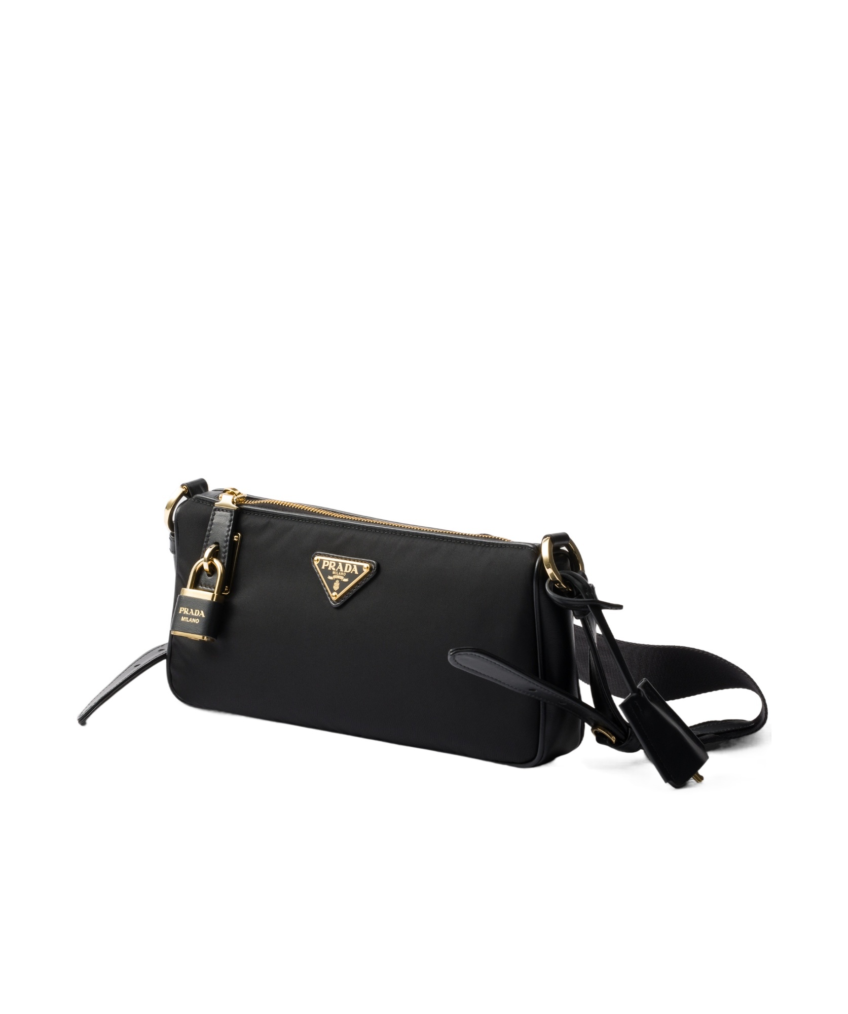 Prada Small Leather-trim Shoulder Bag In Black