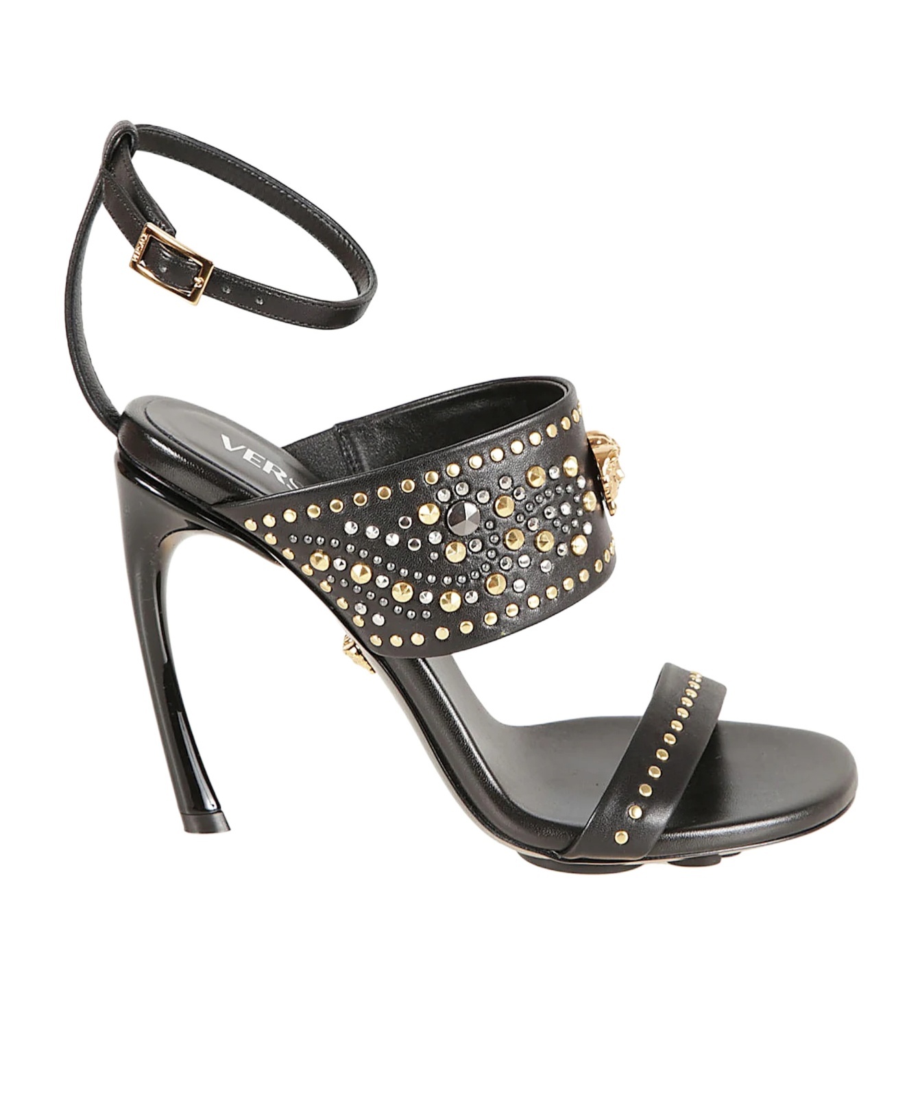 Versace La Medusa 105 Studded Leather Sandals In Animal Print