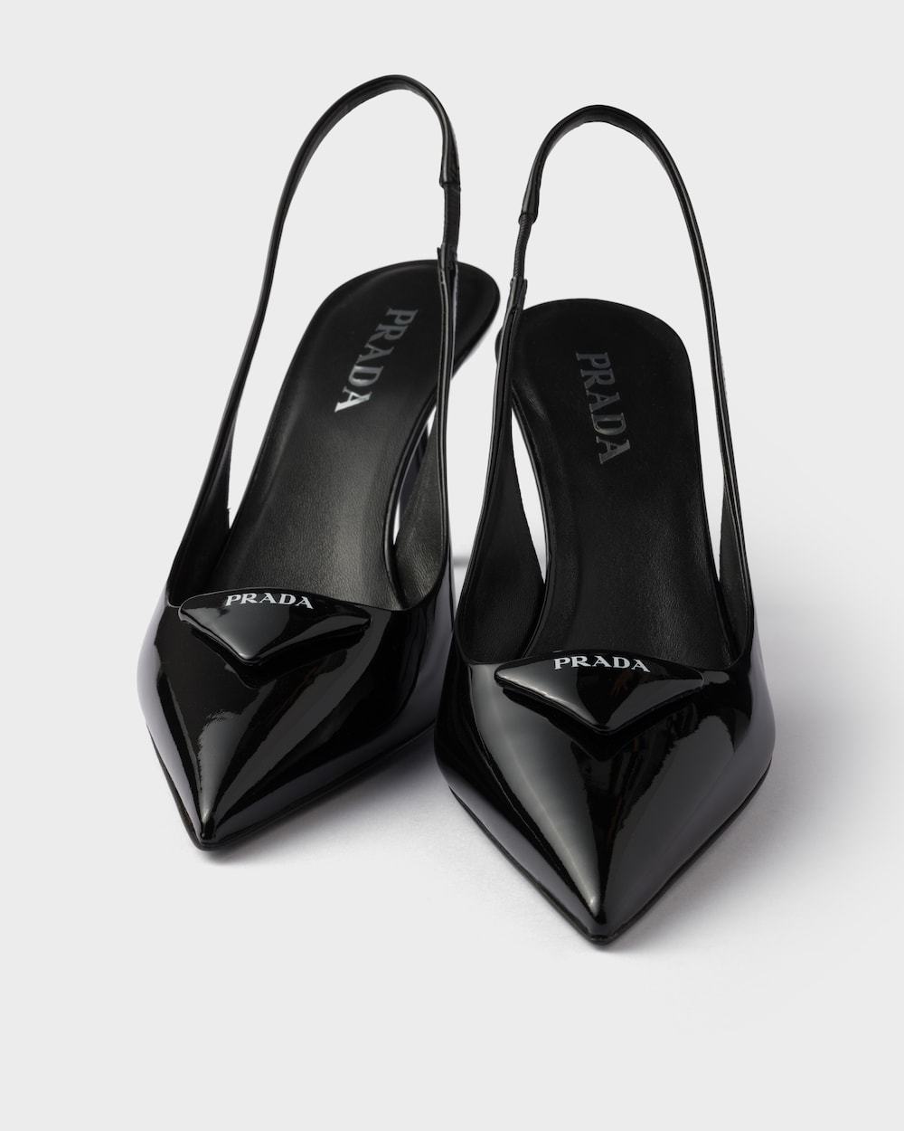 Prada Leather Pumps Glossy Finish Kitten Heel Pointed Toe In Black
