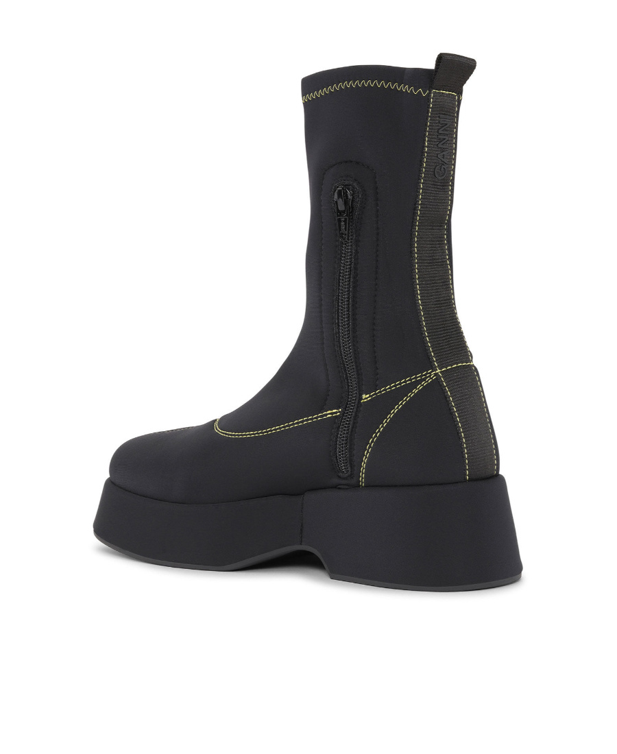 Ganni Black Polyamide Blend Back Ankle Boots In Black