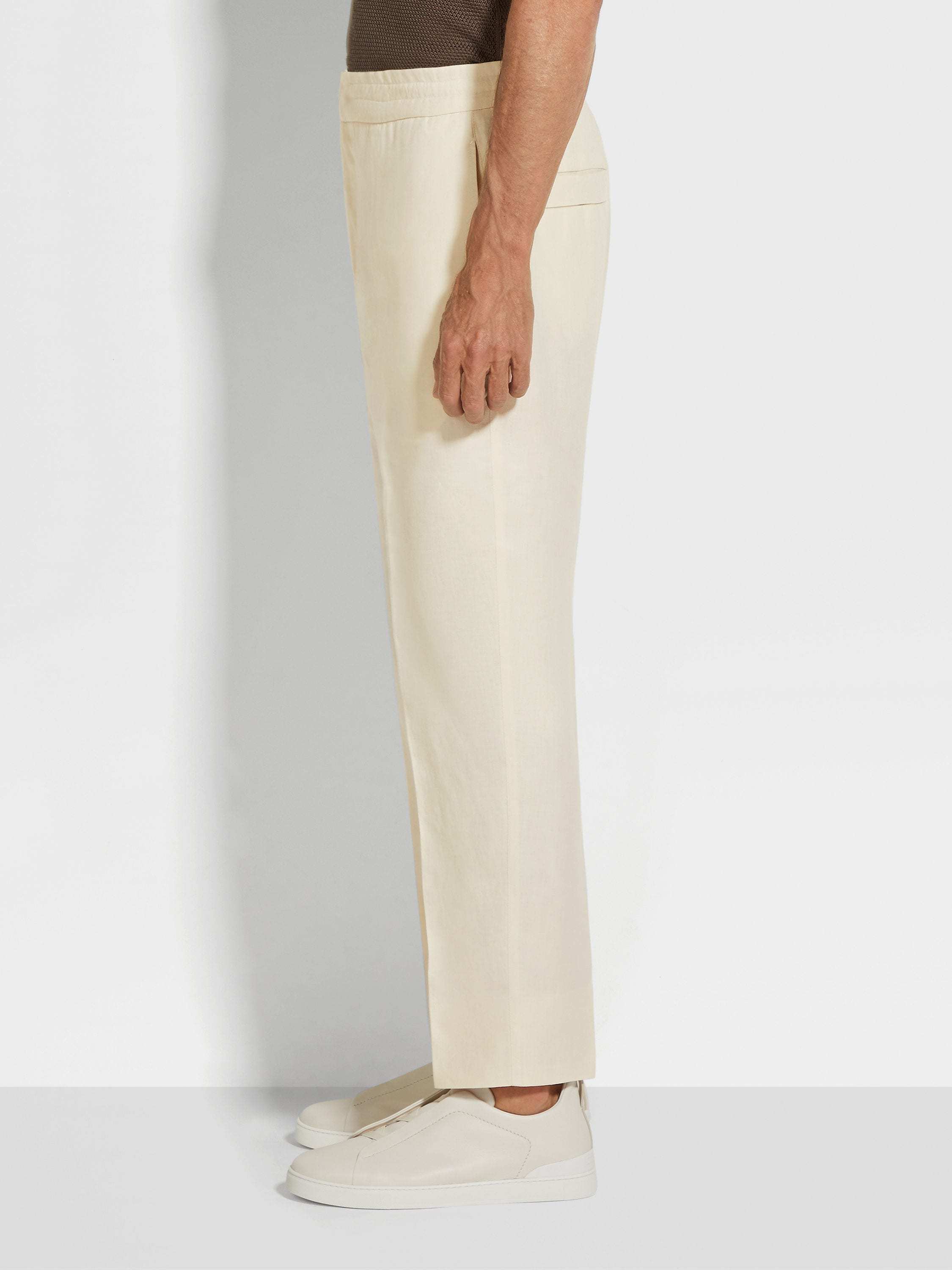 Shop Zegna Linen Trousers In White