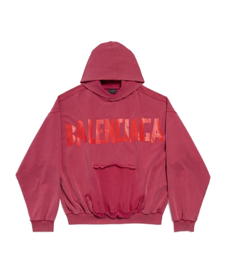 Balenciaga Red Hoodie With Logo Lettering On The Front And Logo Print On The Back In Cotton Man In Raspberry Color