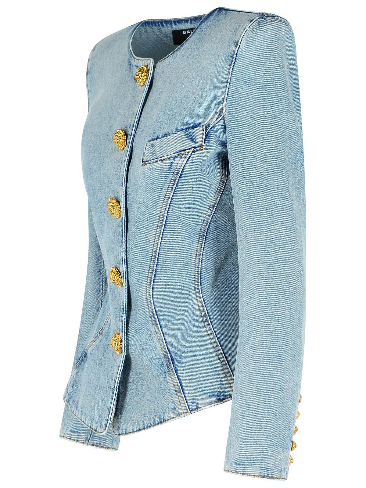 Balmain Padded-shoulder Buttoned Denim Jacket In Blue